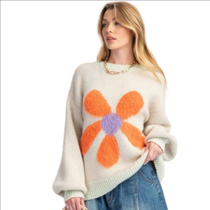 Easel--Floral Patterned Cream Sweater/NWT